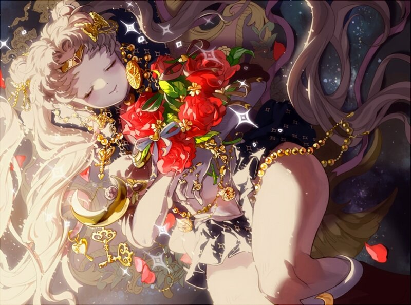 Anime Girl with Roses — Red, Serene, Night