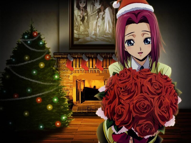 Anime Girl with Roses — Red