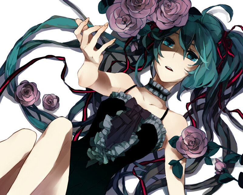 Anime Girl with Roses — Teal