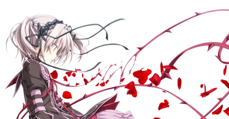 Anime Girl with Roses — White, Dramatic