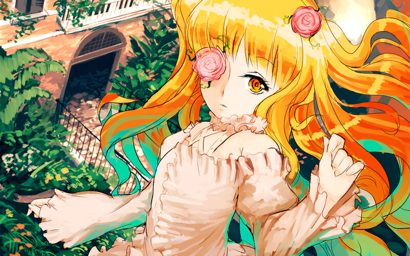 Anime Girl with Roses — Yellow, Serene
