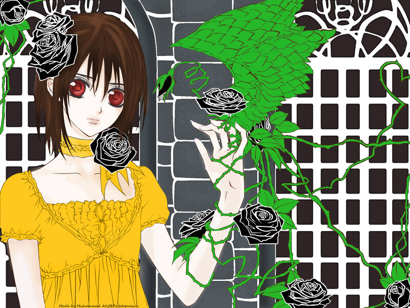 Anime Girl with Roses — Yellow