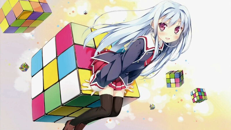 Anime Girl with Rubik's Cube — White