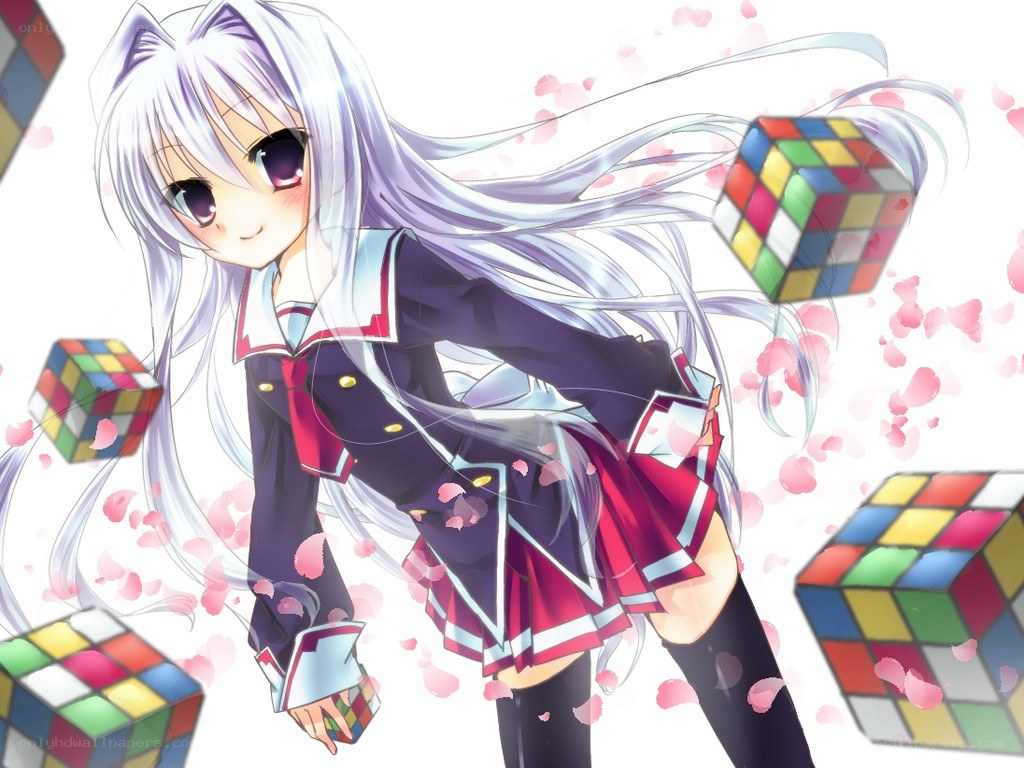 anime girl with rubik's cubes