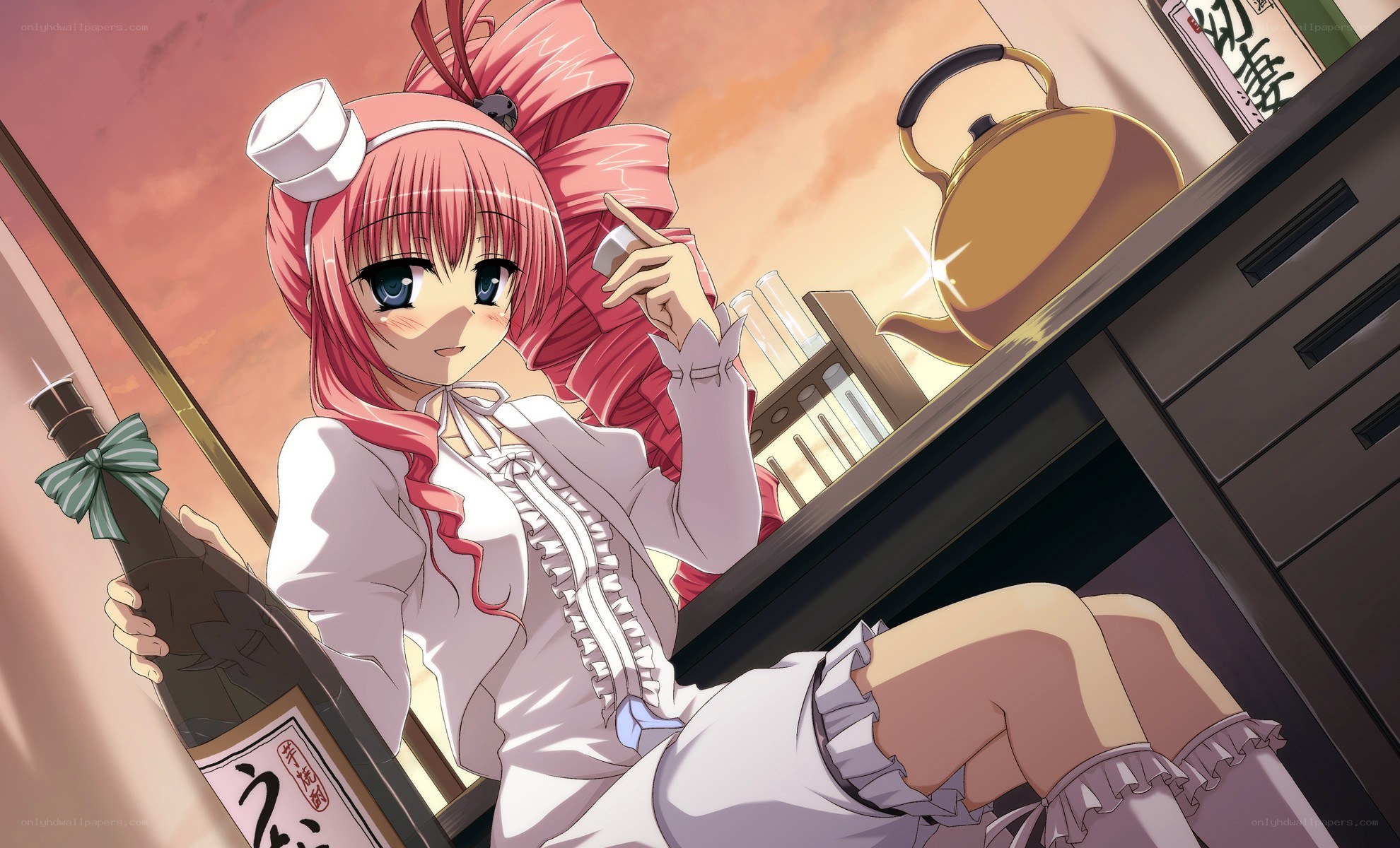 anime girl with sake bottle