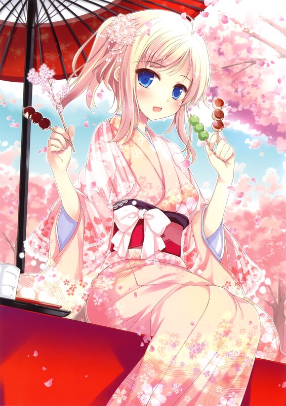 Anime girl with sakura treats
