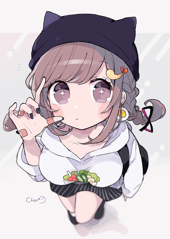 Anime Girl with Salad — White