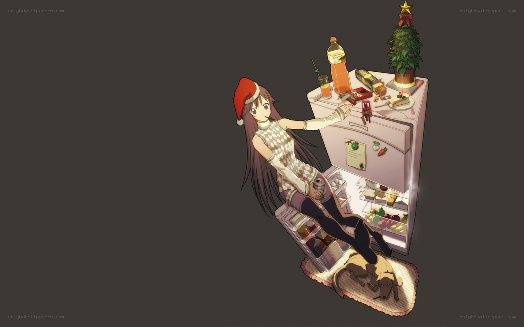 Anime girl with Santa hat