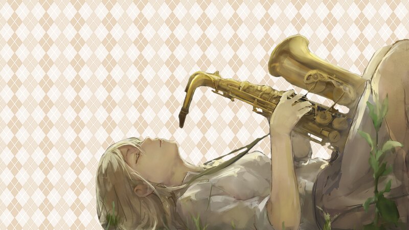 Anime Girl with Saxophone — Beige