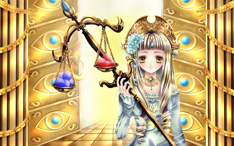 Anime girl with scales of justice