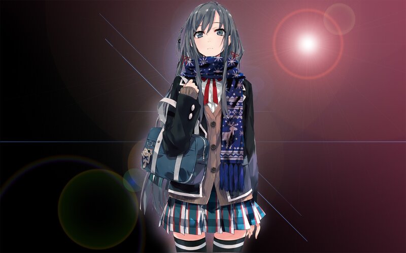 anime girl with scarf and bag