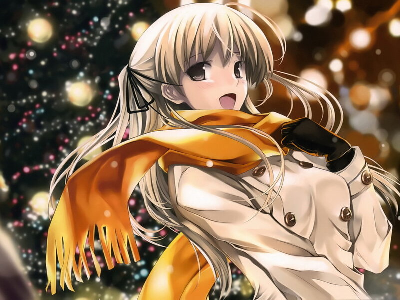 anime girl with scarf at night