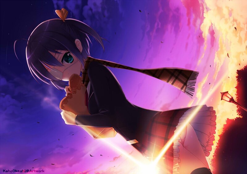 anime girl with scarf at sunset
