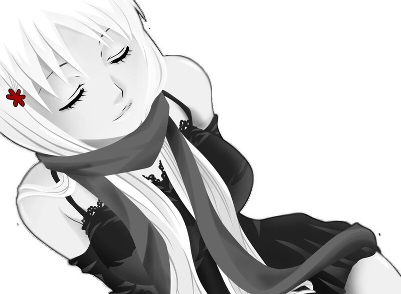 Anime Girl with Scarf — Black, Calm, Manga