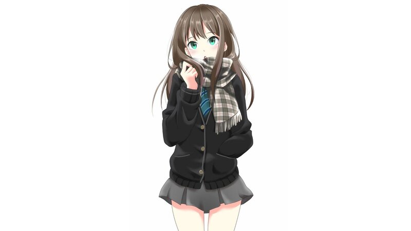 Anime Girl with Scarf — Black, Neutral