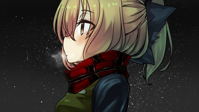 Anime Girl with Scarf — Black, Serene