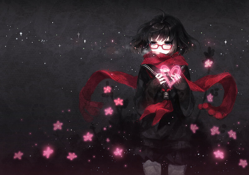Anime Girl with Scarf — Black
