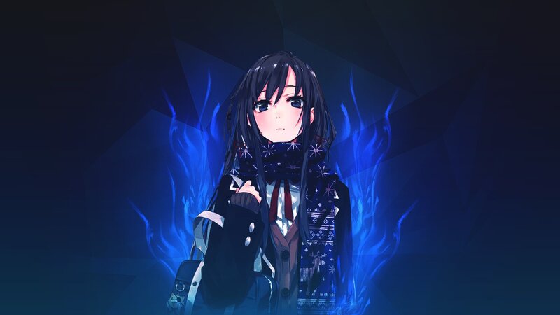 Anime Girl with Scarf — Blue, Dramatic