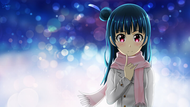 Anime Girl with Scarf — Blue, Dreamy