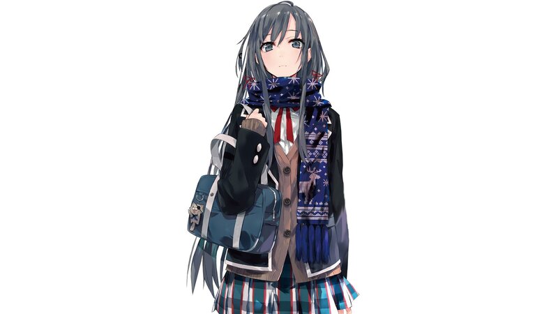 Anime Girl with Scarf — Blue, Neutral, Winter, Digital Art
