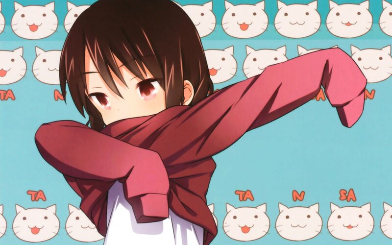 Anime Girl with Scarf — Blue, Playful, Cat Pattern