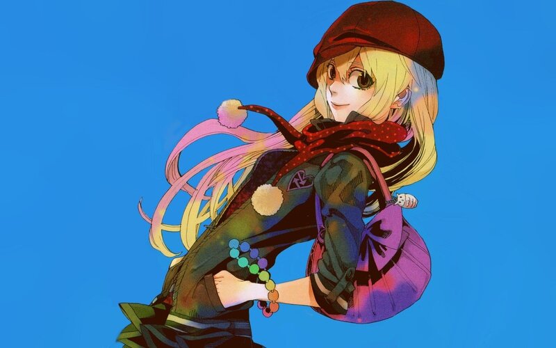 Anime Girl with Scarf — Blue, Playful, Manga