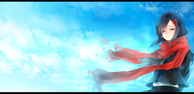 Anime Girl with Scarf — Blue, Serene