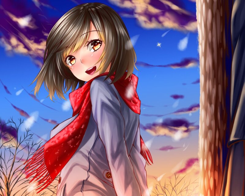 Anime Girl with Scarf — Blue