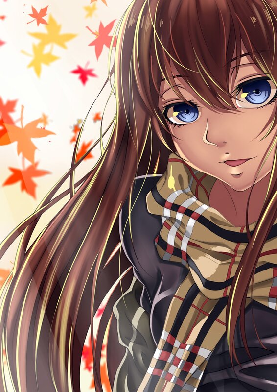 Anime Girl with Scarf — Brown, Calm, Autumn, Manga