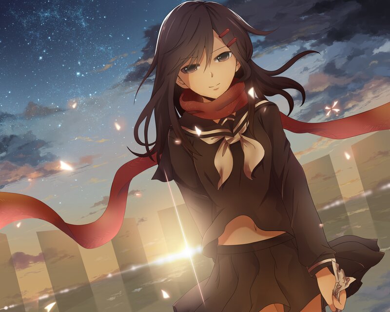 Anime Girl with Scarf — Brown, Dramatic, Night