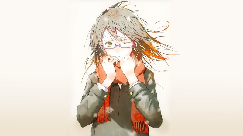 Anime Girl with Scarf — Gray