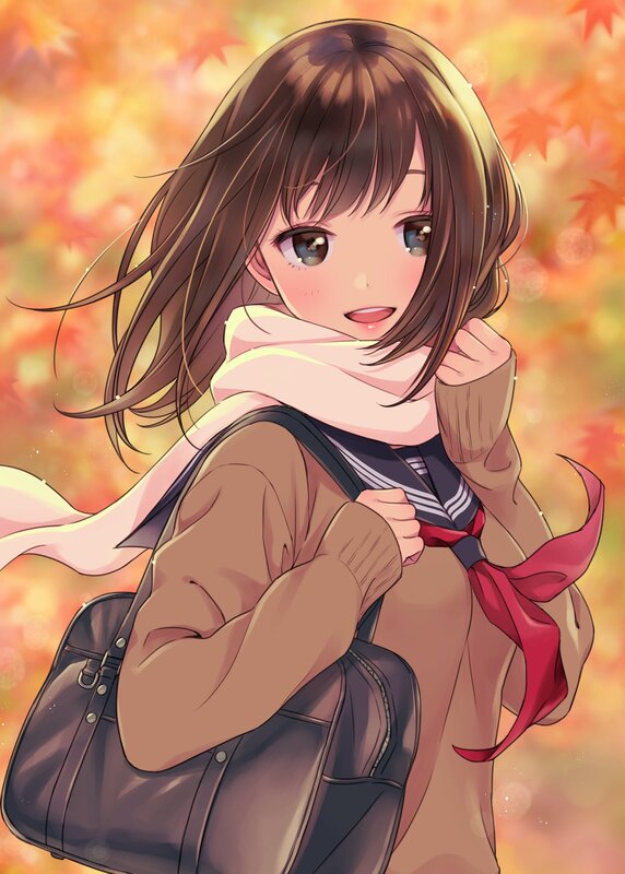 Anime Girl with Scarf — Orange, Calm