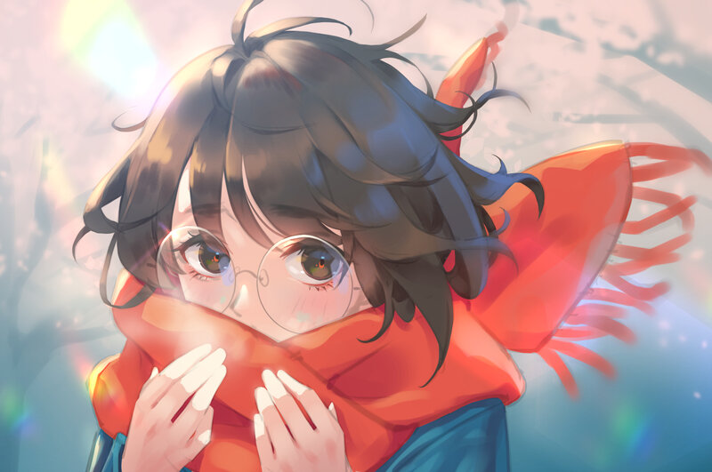 Anime Girl with Scarf — Orange, Dreamy