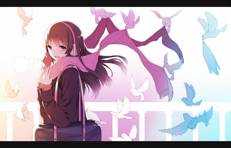 Anime Girl with Scarf — Pink, Serene