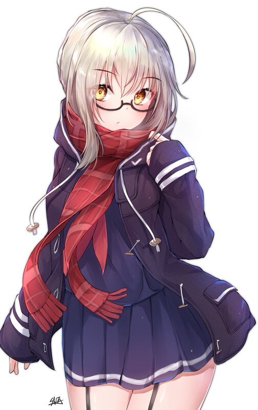 Anime Girl with Scarf — Purple, Calm, Digital Art