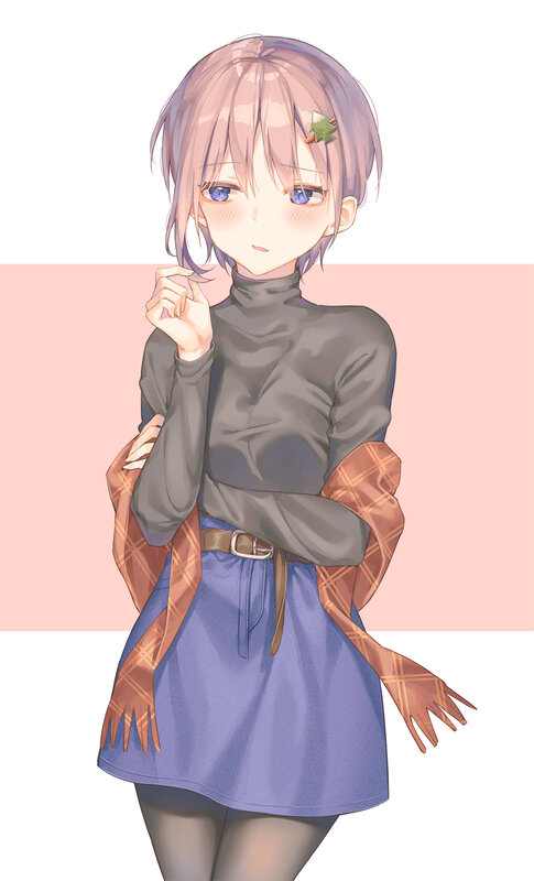 Anime Girl with Scarf — Purple, Calm, Digital Art, Turtleneck