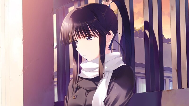 Anime Girl with Scarf — Purple, Calm, Sunset