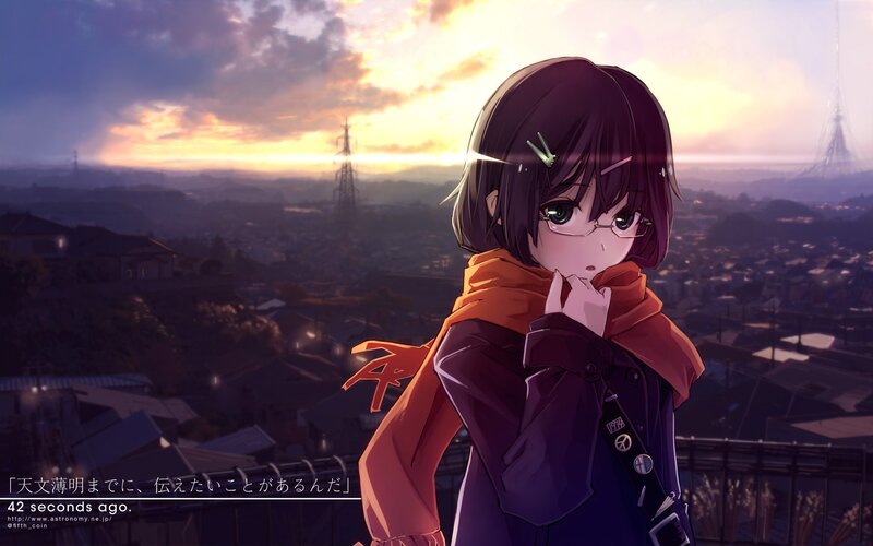 Anime Girl with Scarf — Purple, Dramatic, Sunset
