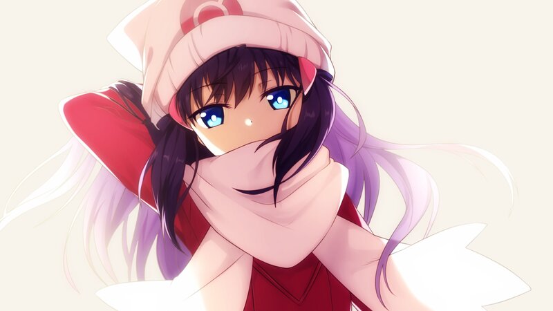 Anime Girl with Scarf — Red, Calm, Hat