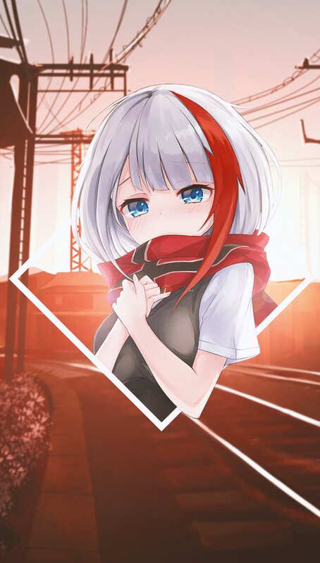 Anime Girl with Scarf — Red, Dramatic, Sunset