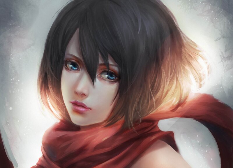 Anime Girl with Scarf — Red, Dramatic