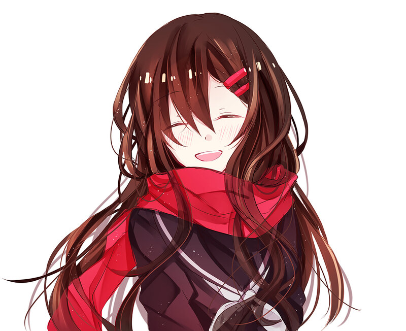 Anime Girl with Scarf — Red, Happy
