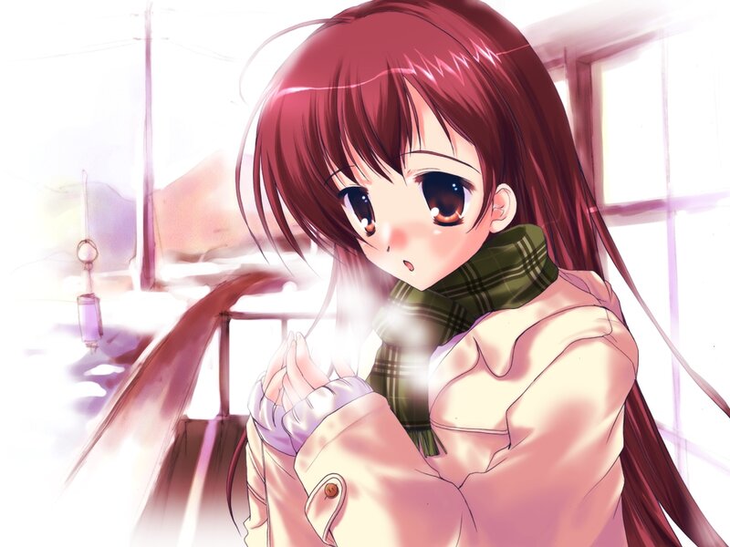 Anime Girl with Scarf — Red