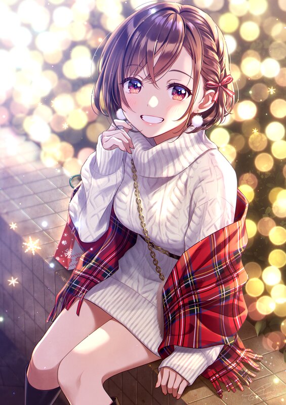 Anime Girl with Scarf — White, Festive, Night, Digital Art