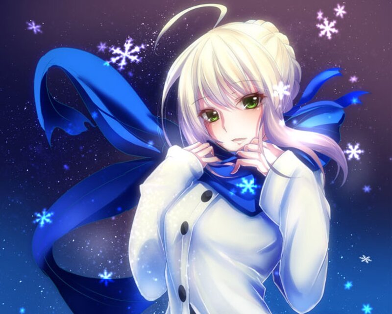 Anime Girl with Scarf — White, Serene, Winter