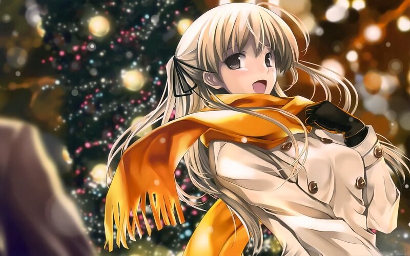 Anime Girl with Scarf — Yellow, Festive