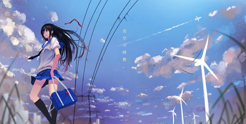 Anime Girl with School Bag — Blue, Serene