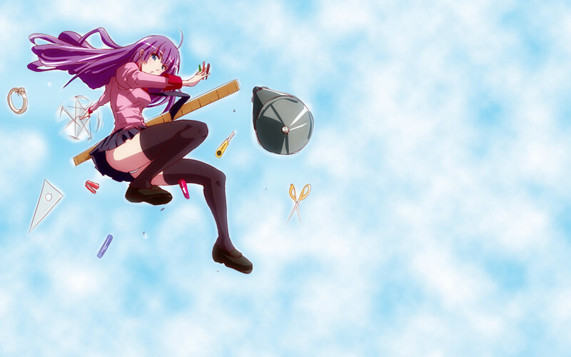 anime girl with school supplies