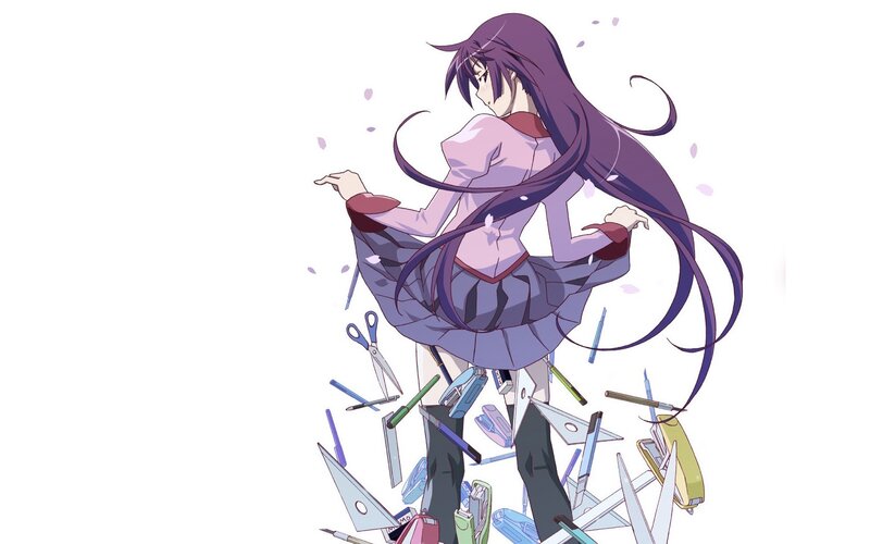 anime girl with school supplies