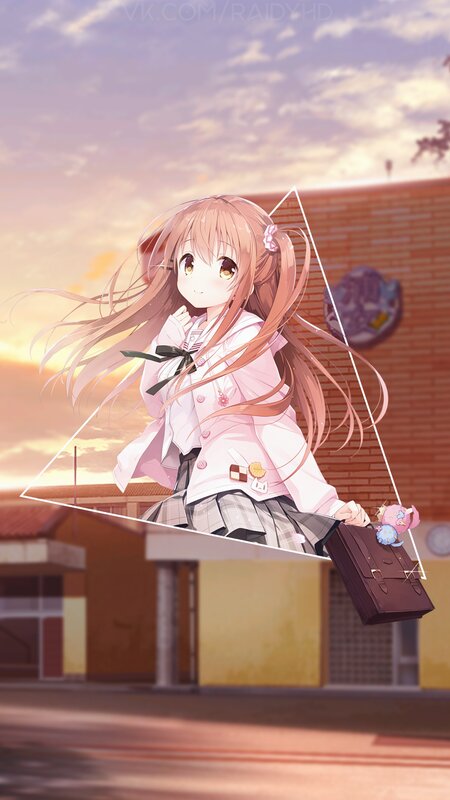 Anime Girl with Schoolbag — Pink